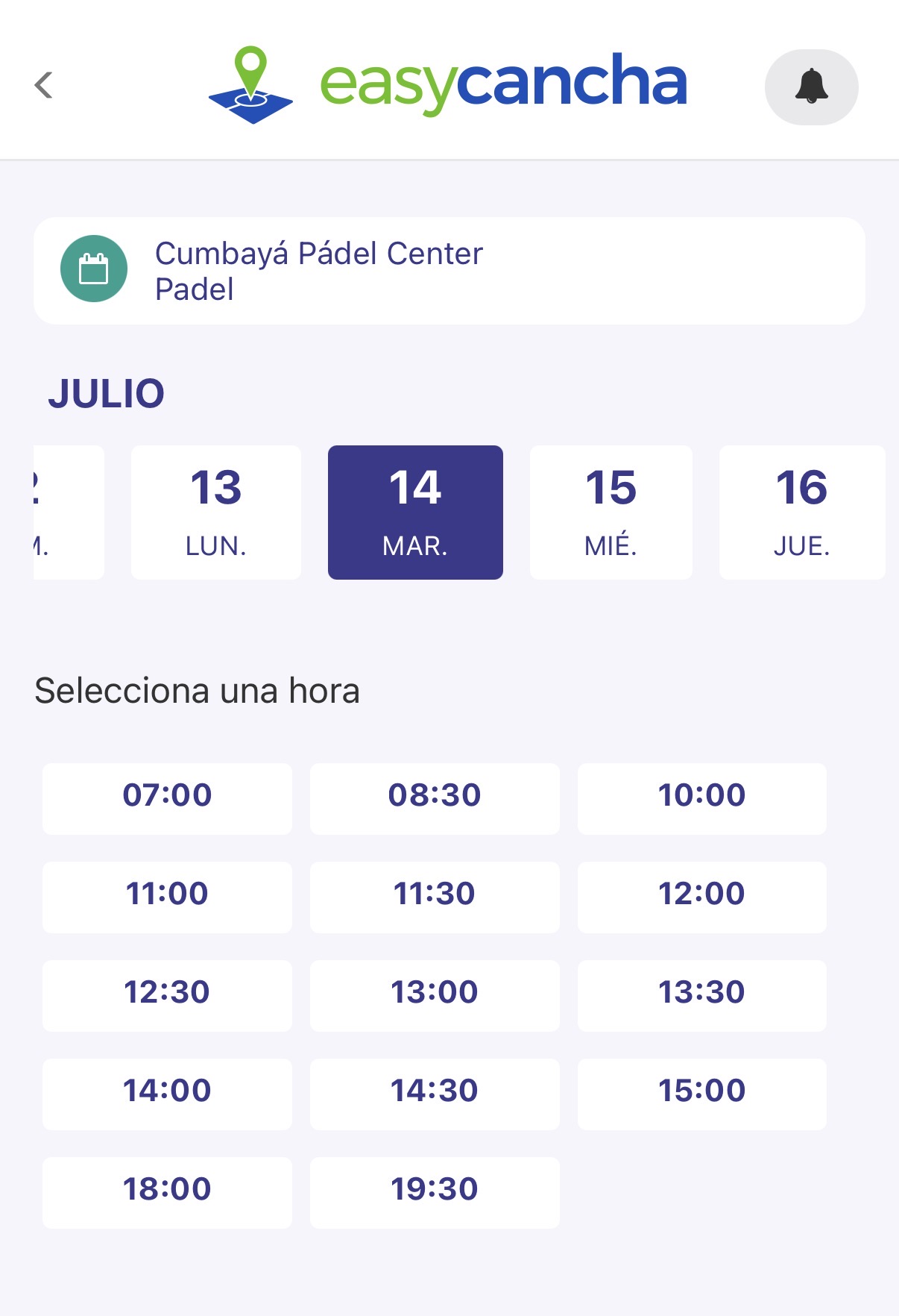 Selecciona tu horario