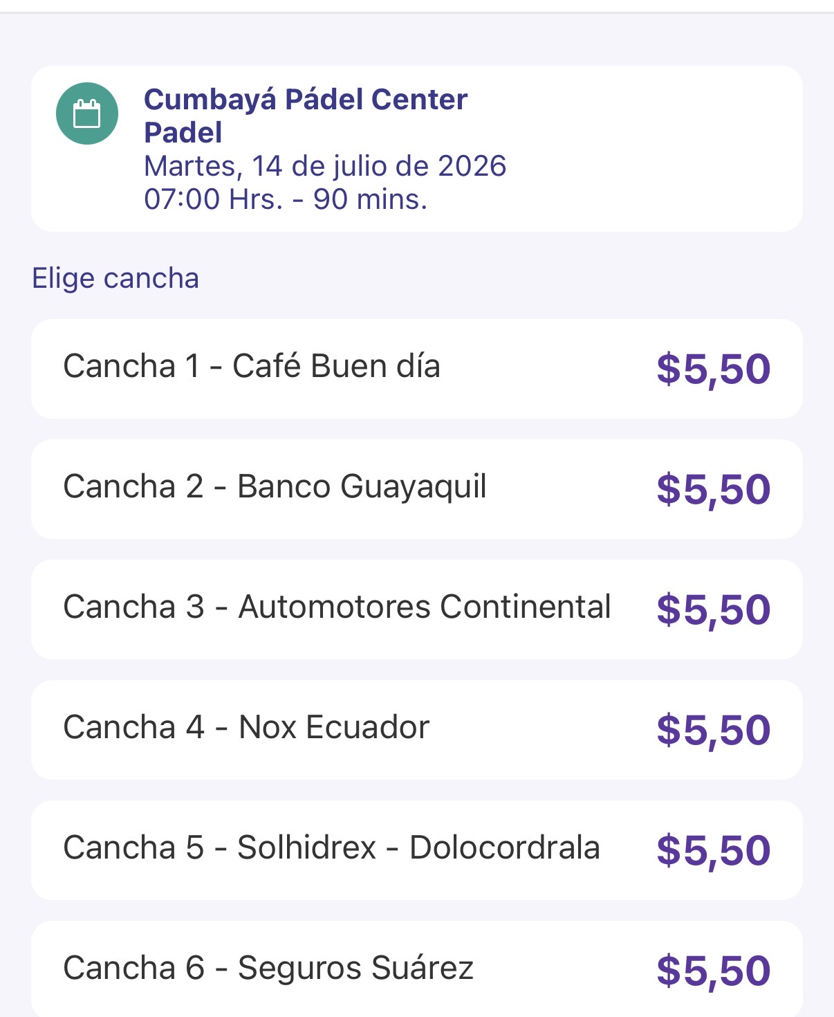 Selecciona tu cancha